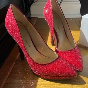 Nine West Red Glitter Pointed Toe Stiletto Heels